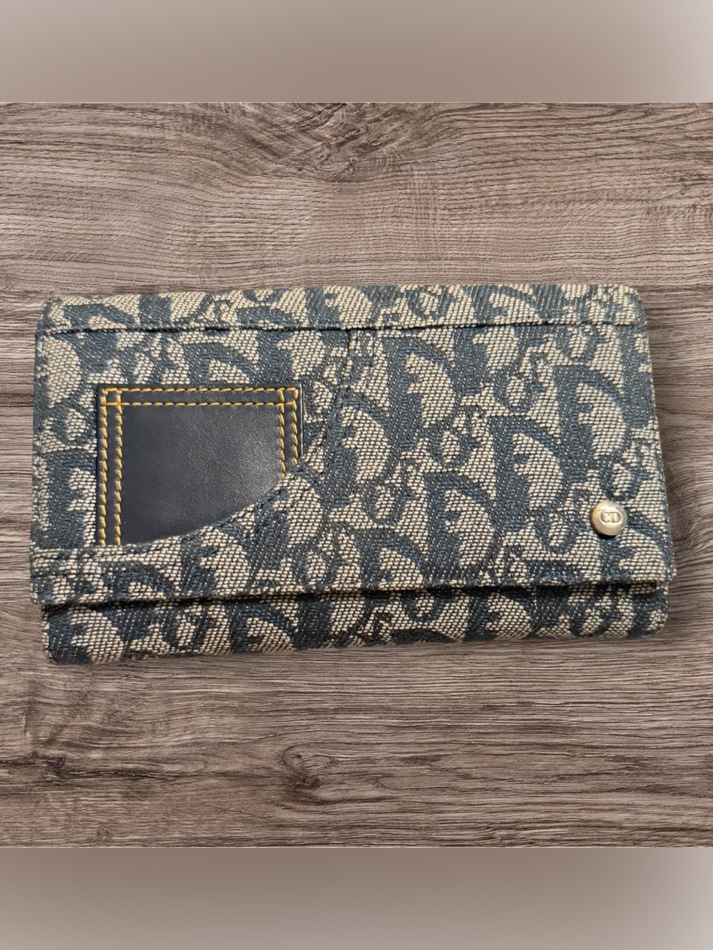 Christian Dior Blue Monogram Trotter Canvas Long Wallet With COA